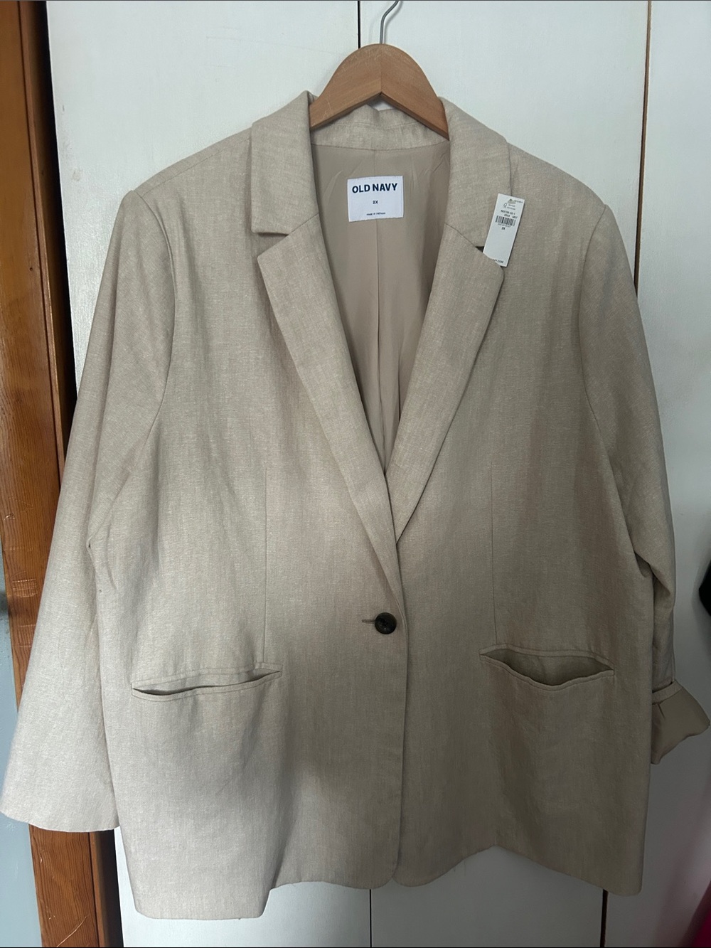 Old Navy Neutral Beige Relaxed Linen-Blend Blazer